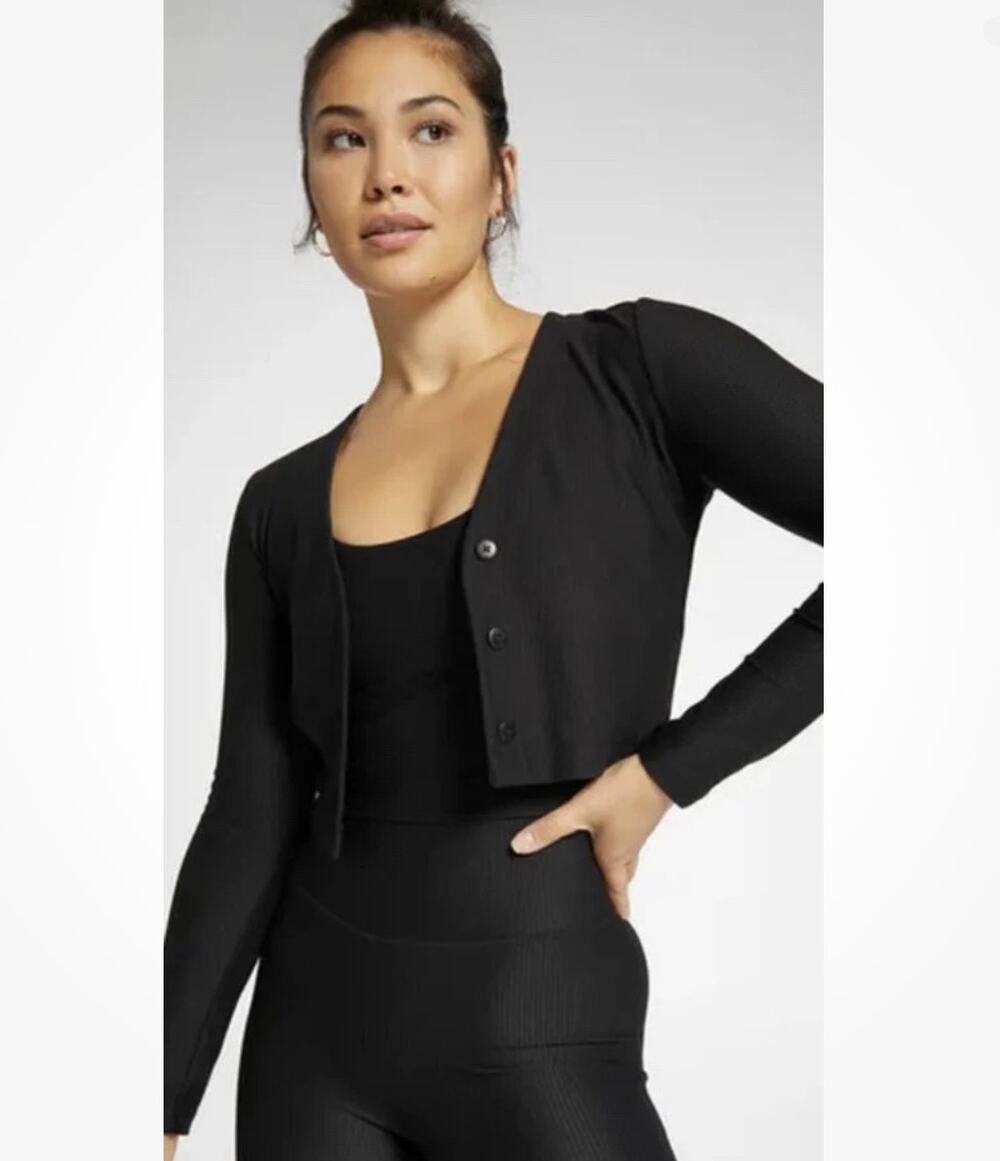 Calia Performance Black Cropped Ribbed Cardigan